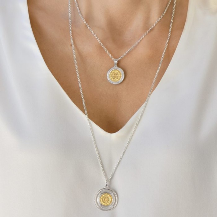 LALAOUNIS CHARMS 2025 - Blossom rosette design pendant in 18k gold and sterling silver, large I001999