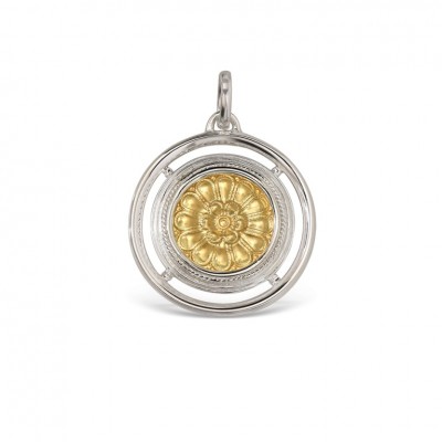 LALAOUNIS - Blossom rosette design pendant in 18k gold and sterling silver, large I001999