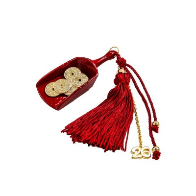 Christmas Charms 2026 - Tabletop good luck charm 2026 red scoop with 10 drachma coins I002617