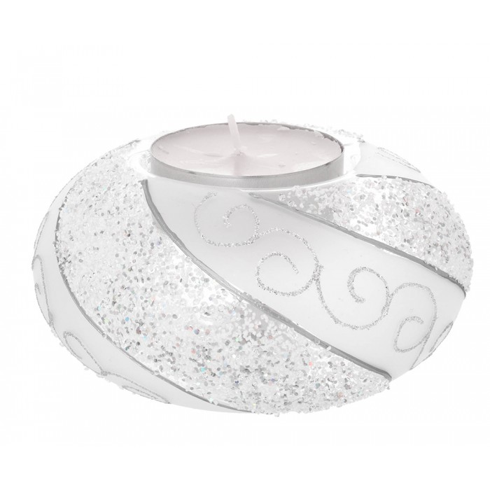 Christmas Charms 2026 - Candle Glitter Wave Sphere Silver 130*70 With Tealight 57mm I002074