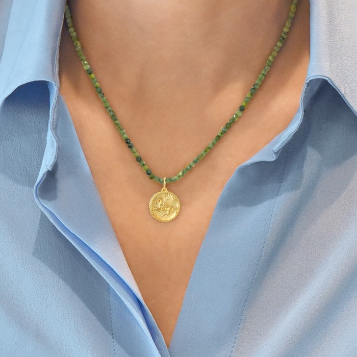 LALAOUNIS CHARMS 2026 - Necklace with faceted jade beads and 18k gold Pegasus motif PE01354