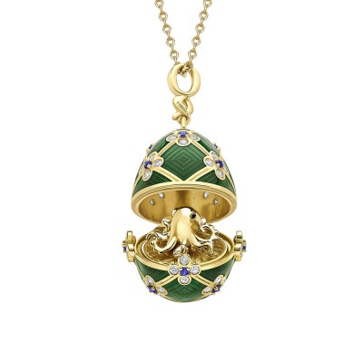 FABERGE - Fabergé x 007 Special Edition Yellow Gold & Green Guilloché Enamel Octopussy Egg Surprise Locket 3645/5