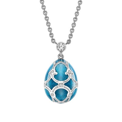 FABERGE - Heritage White Gold Diamond & Teal Guilloché Enamel Petite Egg Pendant 2454/138 FABERGE - Heritage White Gold Diamond & Teal Guilloché Enamel Petite Egg Pendant 2454/138