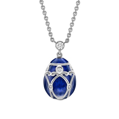FABERGE - Heritage Palais White Gold Diamond & Royal Blue Guilloché Enamel Petite Egg Pendant 1351/185 FABERGE - Heritage Palais White Gold Diamond & Royal Blue Guilloché Enamel Petite Egg Pendant 1351/185