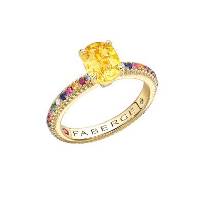 FABERGE - Colours of Love Yellow Gold Oval Yellow Sapphire Fluted Ring with Multicoloured Gemstone Shoulders 3081/85