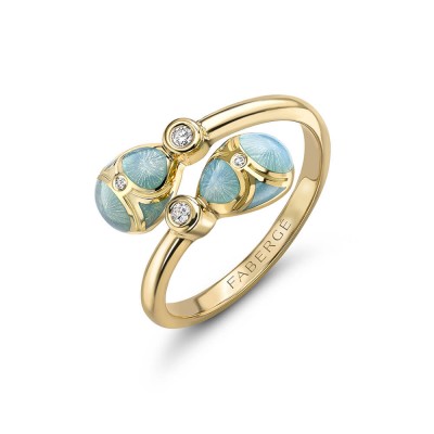 FABERGE - Heritage Yellow Gold Diamond & Turquoise Guilloché Enamel Crossover Ring C1137RG2108/87
