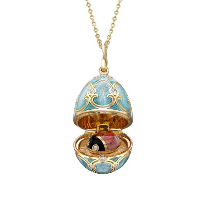 FABERGE - Heritage Yellow Gold Diamond & Turquoise Guilloché Enamel Ladybird Surprise Locket 1905/156
