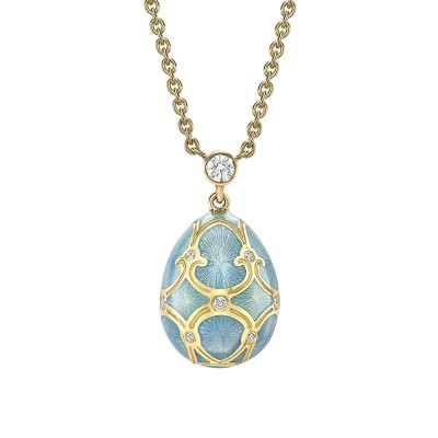 FABERGE - Heritage Yellow Gold Diamond & Turquoise Guilloché Enamel Petite Egg Pendant 1348/194