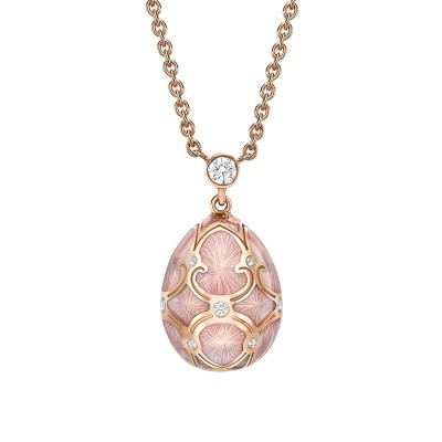 FABERGE - Heritage Rose Gold Diamond & Pink Guilloché Enamel Petite Egg Pendant 1441/135 FABERGE - Heritage Rose Gold Diamond & Pink Guilloché Enamel Petite Egg Pendant 1441/135