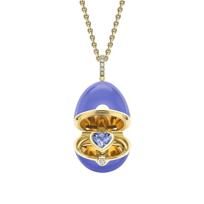 FABERGE - Fabergé Essence Yellow Gold, Diamond & Blue Sapphire Heart Surprise Locket with Lavender Lacquer 2854/24