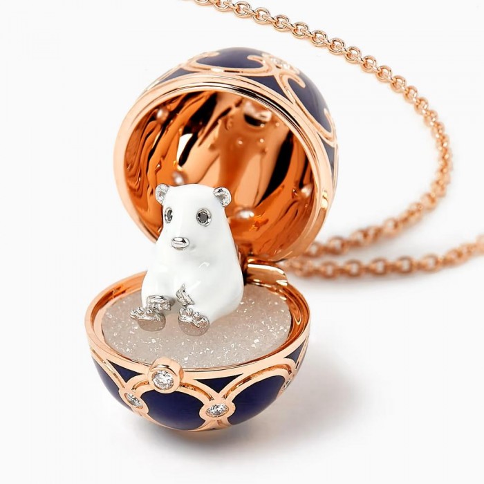 FABERGE-Heritage Rose Gold Dark Blue Guilloché Enamel Polar Bear Surprice Pendant 2982/14 FABERGE-Heritage Rose Gold Dark Blue Guilloché Enamel Polar Bear Surprice Pendant 2982/14