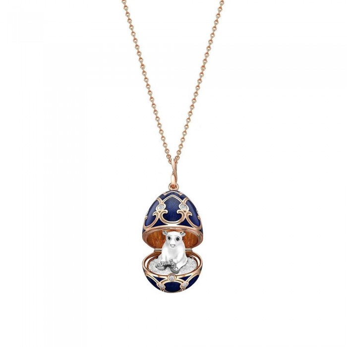 FABERGE-Heritage Rose Gold Dark Blue Guilloché Enamel Polar Bear Surprice Pendant 2982/14 FABERGE-Heritage Rose Gold Dark Blue Guilloché Enamel Polar Bear Surprice Pendant 2982/14