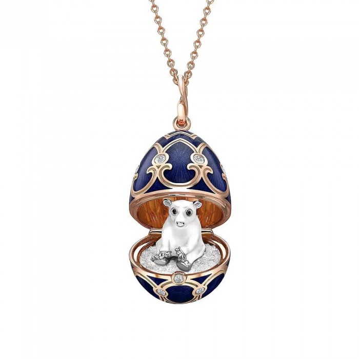 FABERGE-Heritage Rose Gold Dark Blue Guilloché Enamel Polar Bear Surprice Pendant 2982/14 FABERGE-Heritage Rose Gold Dark Blue Guilloché Enamel Polar Bear Surprice Pendant 2982/14
