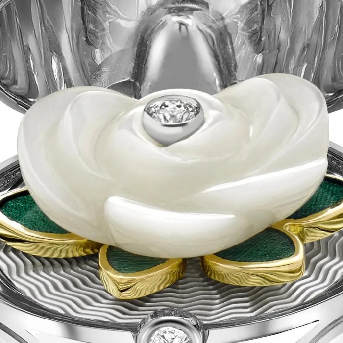 FABERGE- White And Yellow Gold Diamonds and White Enamel Carved Mother of Pearl Surprise Rose Pendant 3368/2 FABERGE- White And Yellow Gold Diamonds and White Enamel Carved Mother of Pearl Surprise Rose Pendant 3368/2