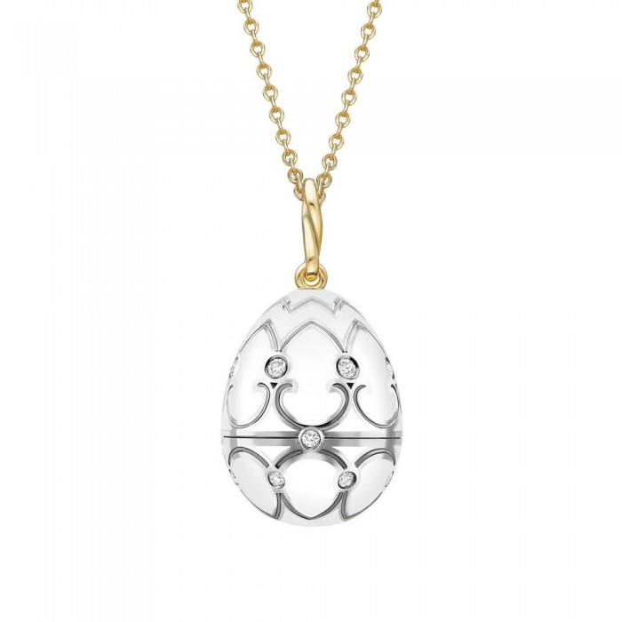 FABERGE- White And Yellow Gold Diamonds and White Enamel Carved Mother of Pearl Surprise Rose Pendant 3368/2 FABERGE- White And Yellow Gold Diamonds and White Enamel Carved Mother of Pearl Surprise Rose Pendant 3368/2