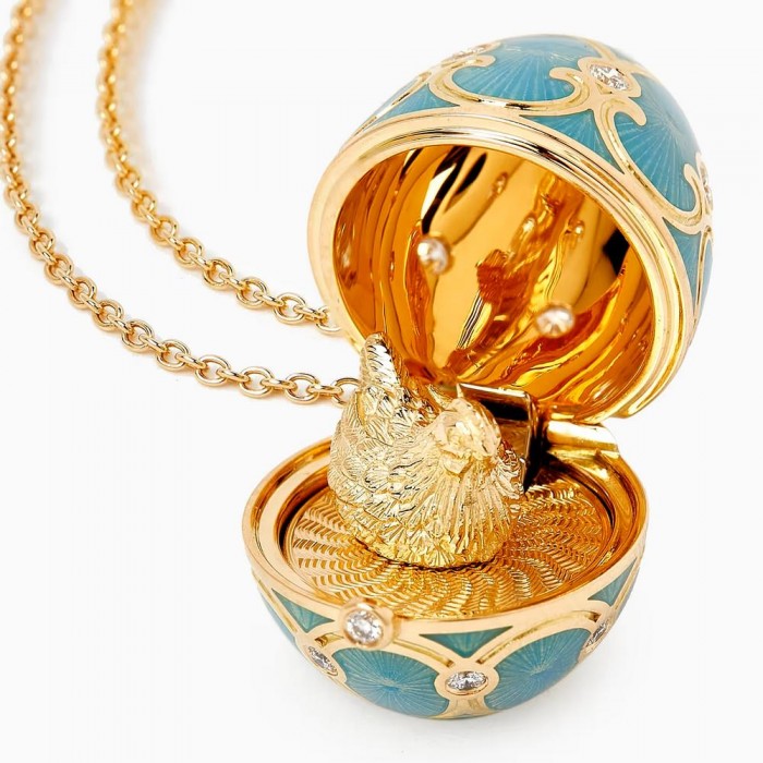 FABERGE- Heritage 18K Yellow Gold with Turquoise Guilloche Enamel and Hen surprise 1442/119 FABERGE- Heritage 18K Yellow Gold with Turquoise Guilloche Enamel and Hen surprise 1442/119