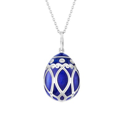 FABERGE - Heritage Palais White Gold Diamond & Royal Blue Guilloché Enamel Egg Pendant 1350/95 FABERGE - Heritage Palais White Gold Diamond & Royal Blue Guilloché Enamel Egg Pendant 1350/95