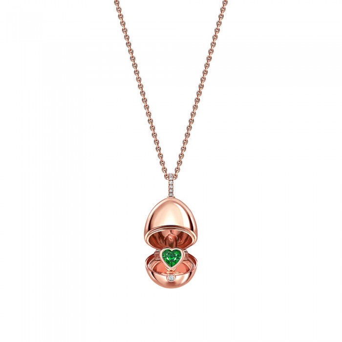 FABERGE - Fabergé Essence Rose Gold Emerald Heart Surprise Locket C1258FP2392/48
