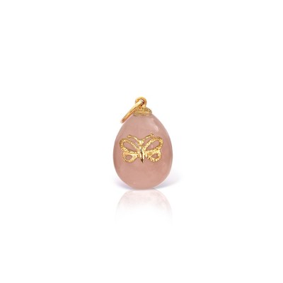 LALAOUNIS Easter Egg Charms 2025 - Egg pendant with butterfly motif in 18k gold and rose quartz PE01254