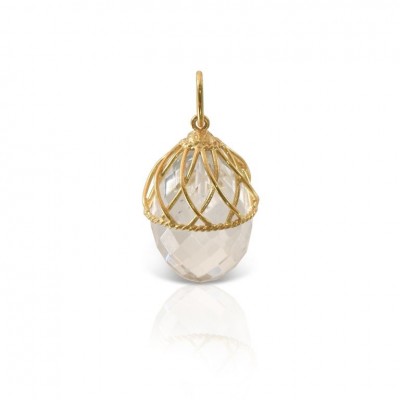 LALAOUNIS-Egg shaped pendant with lace design in 18k gold and faceted rock crystal 642586RC