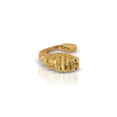 LALAOUNIS-ANIMAL KINGDOM LION HEAD RING IN 18K GOLD WITH RUBY EYES 111031