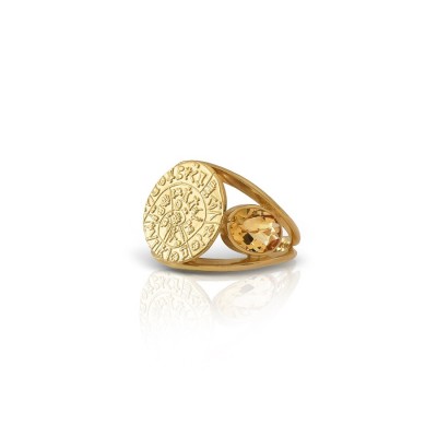 LALAOUNIS-PHAESTOS DISC RING IN 18K GOLD WITH TWO OVAL CITRINE STONES 123291