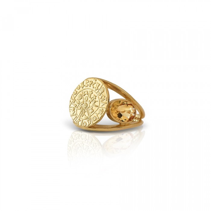 LALAOUNIS-PHAESTOS DISC RING IN 18K GOLD WITH TWO OVAL CITRINE STONES 123291