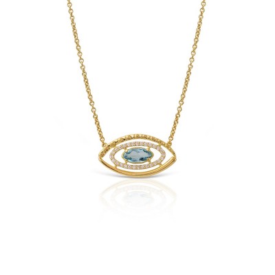 LALAOUNIS-Honeycomb eye necklace in 18k gold, diamonds and London blue topaz 544276BT
