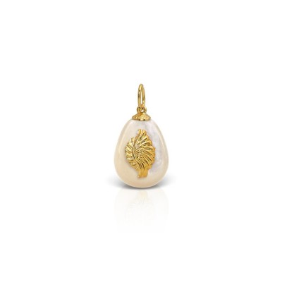 LALAOUNIS Easter Egg Charms 2026 - Egg pendant with Pegasus wing motif in 18k textured gold and mother of pearl stone PE01400