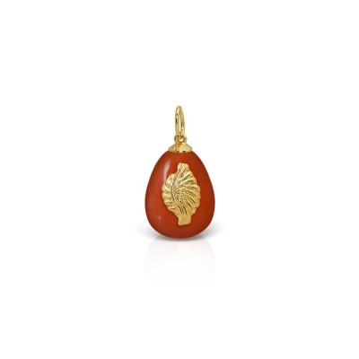 LALAOUNIS Easter Egg Charms 2026 - Egg pendant with Pegasus wing motif in 18k textured gold and carnelian stone PE01401